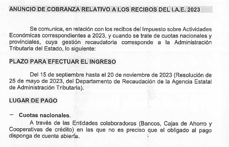Cobranza recibos del I.A.E. 2023 - Ayuntamiento de Lecrín