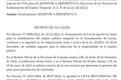 Nombramiento monitor deportivo