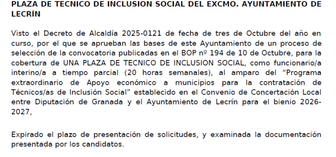 Técnico de Inclusión admitidos